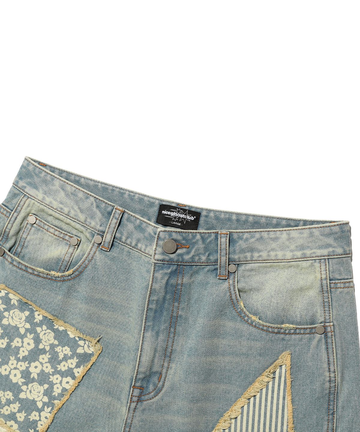 나이스고스트클럽(NICEGHOSTCLUB) PATTERN PATCHWORK WIDE DENIM PANTS_BLUE(NG2GSUD110A)
