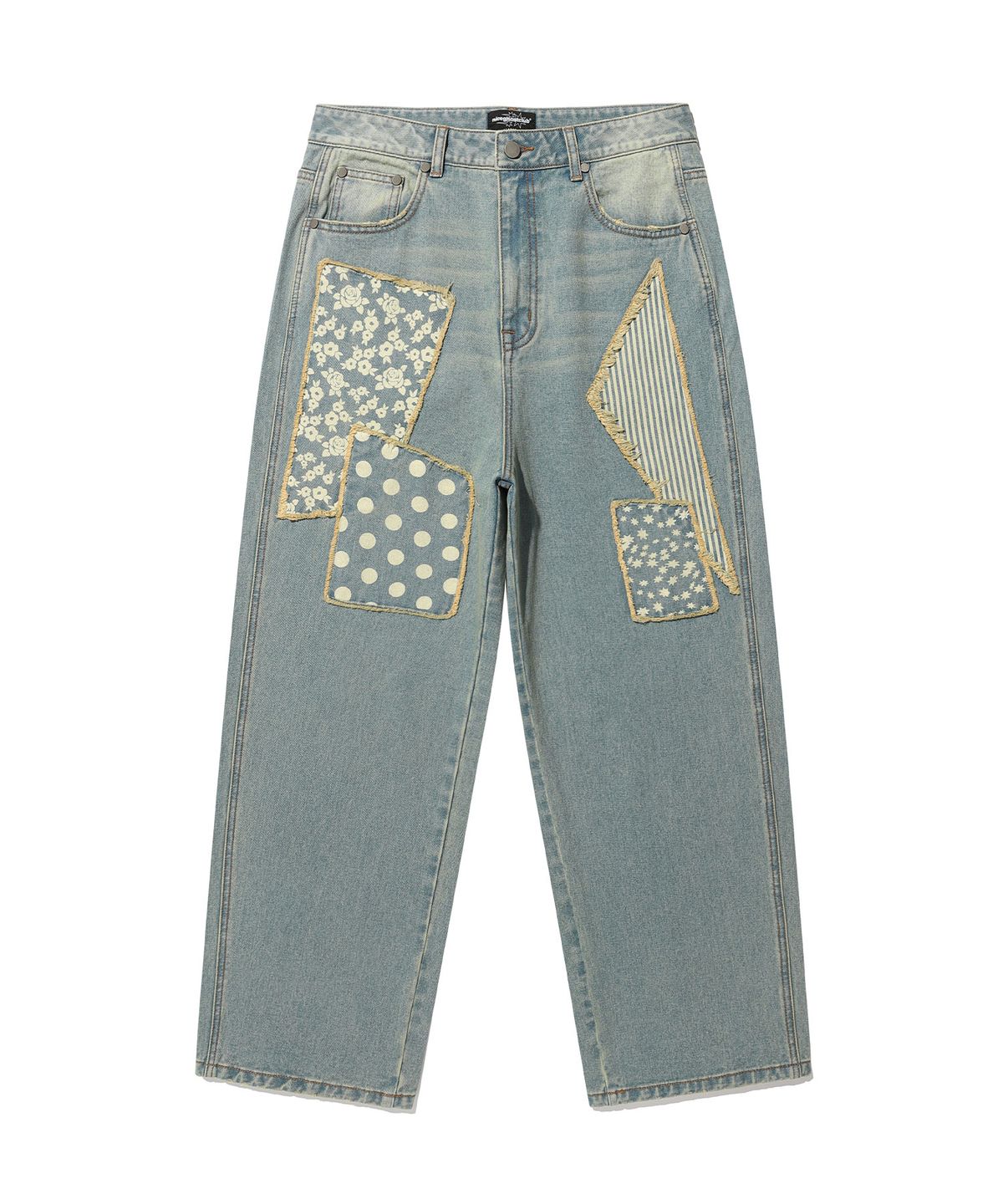 나이스고스트클럽(NICEGHOSTCLUB) PATTERN PATCHWORK WIDE DENIM PANTS_BLUE(NG2GSUD110A)