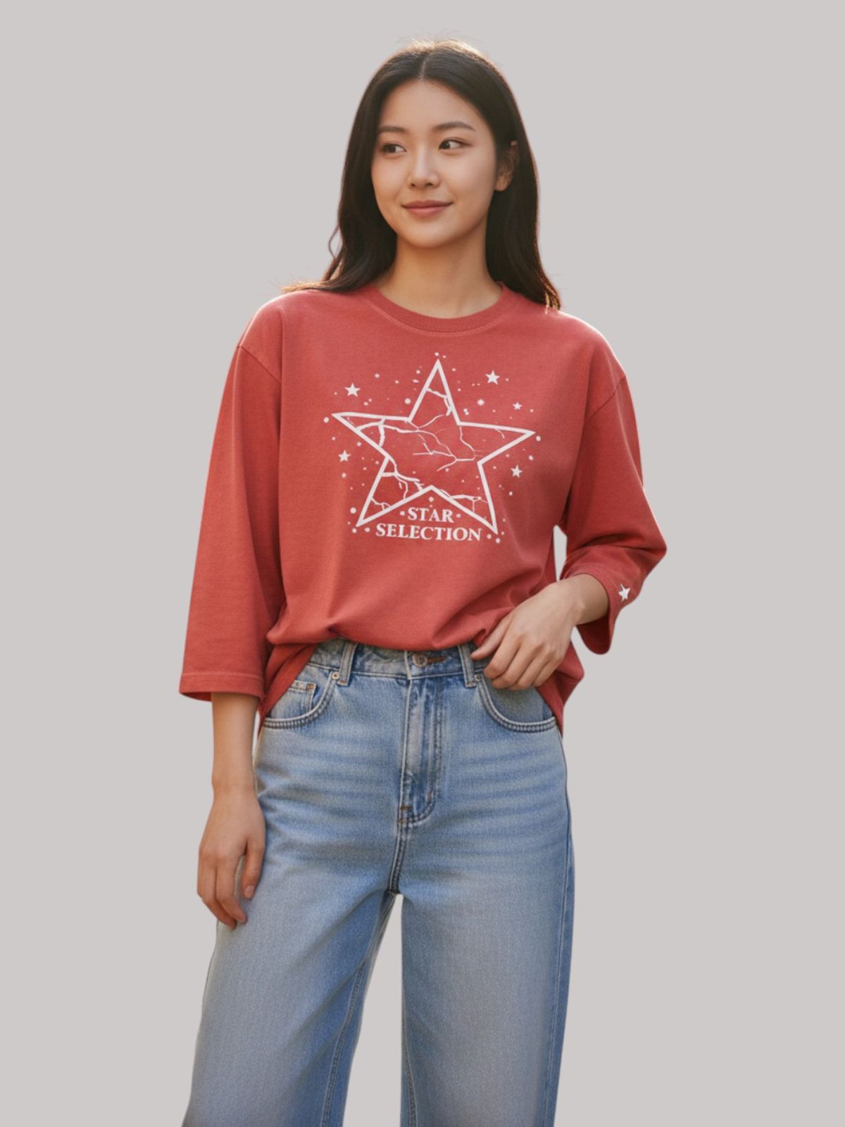 지블랙(ZBLACK) 스타셀렉션 WITH STAR 7부 티셔츠(CORAL RED)