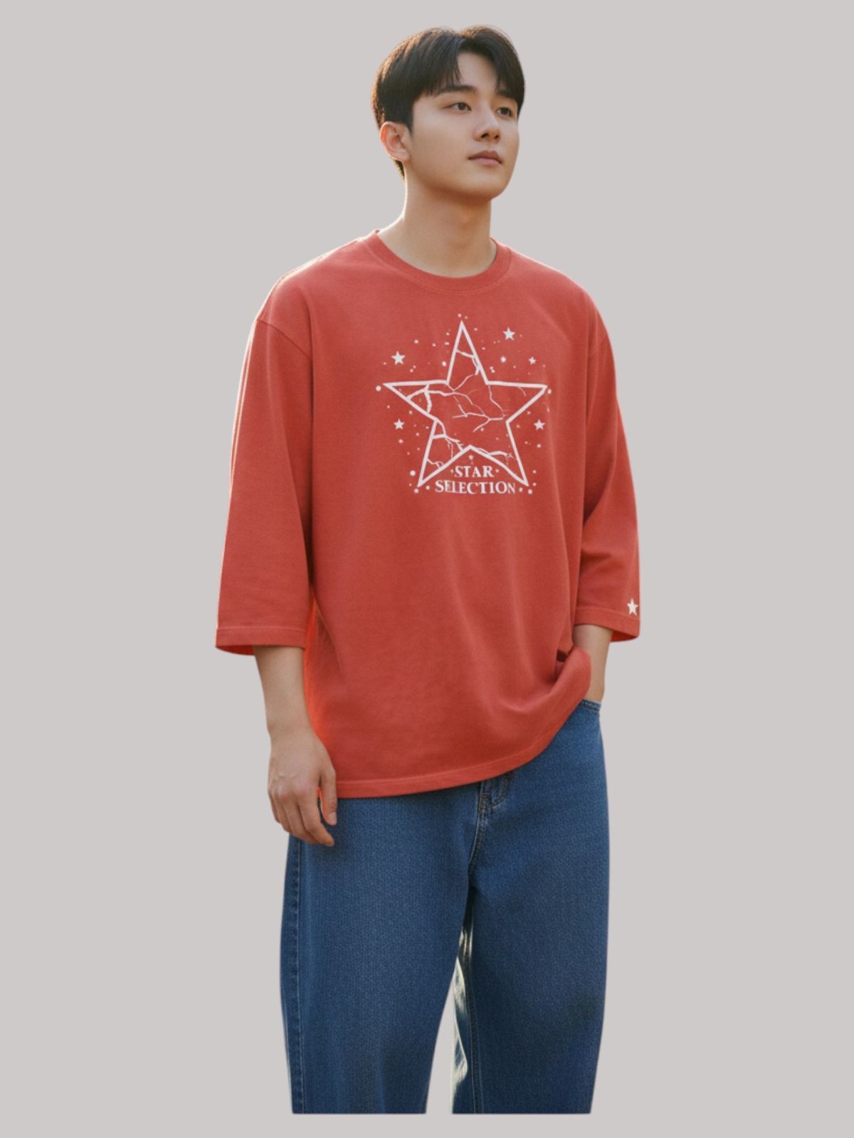 지블랙(ZBLACK) 스타셀렉션 WITH STAR 7부 티셔츠(CORAL RED)