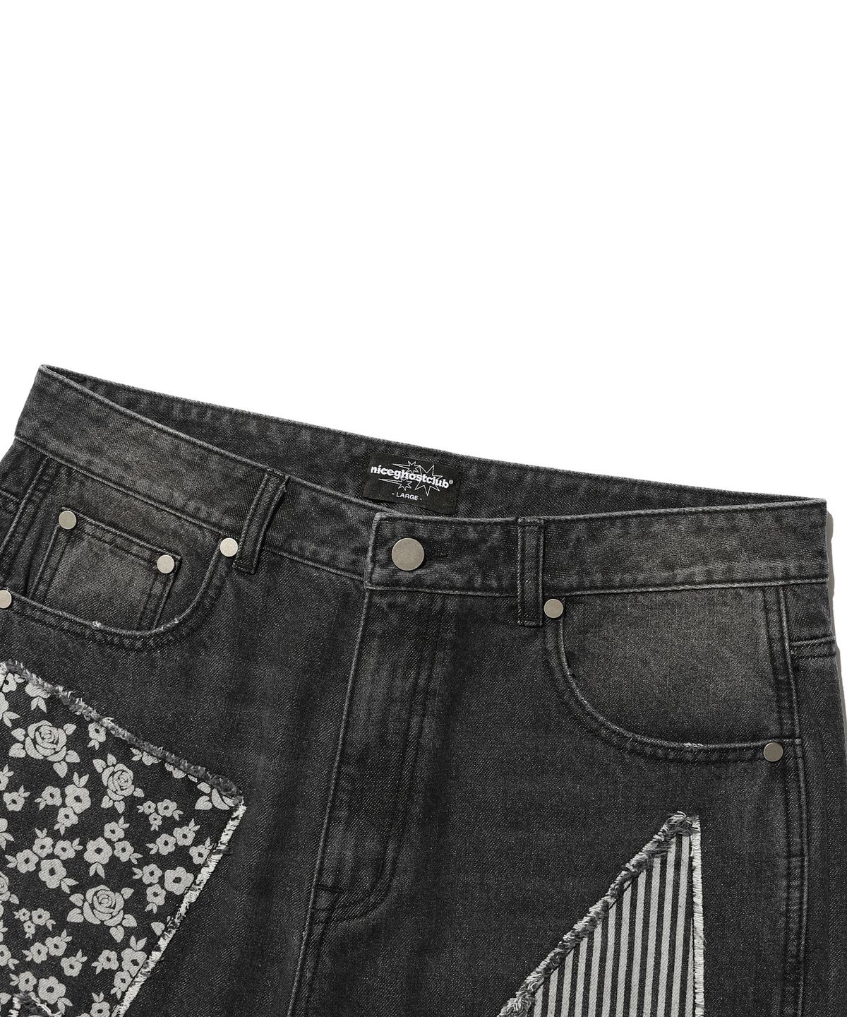 나이스고스트클럽(NICEGHOSTCLUB) PATTERN PATCHWORK WIDE DENIM PANTS_BLACK(NG2GSUD110A)