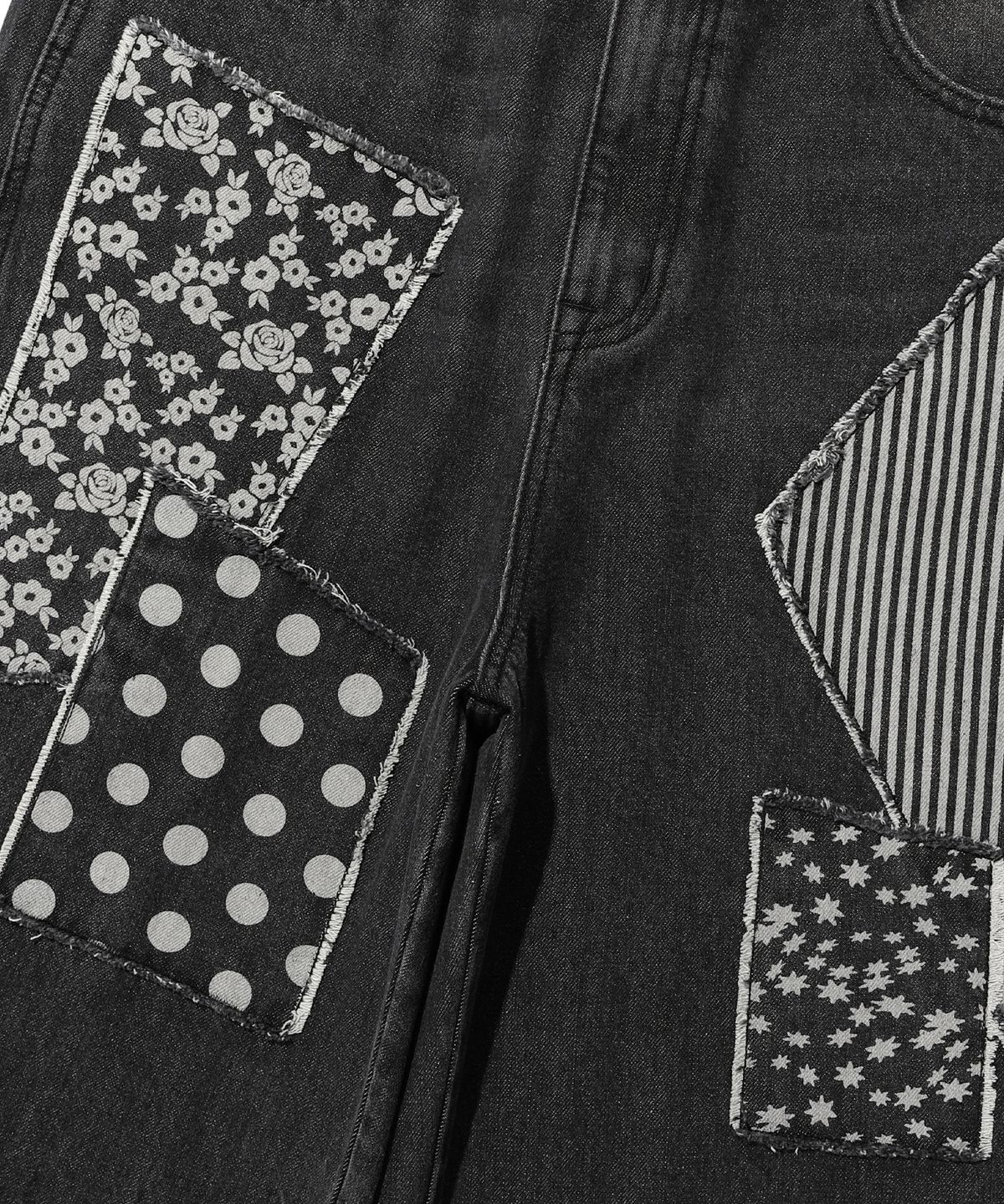 나이스고스트클럽(NICEGHOSTCLUB) PATTERN PATCHWORK WIDE DENIM PANTS_BLACK(NG2GSUD110A)