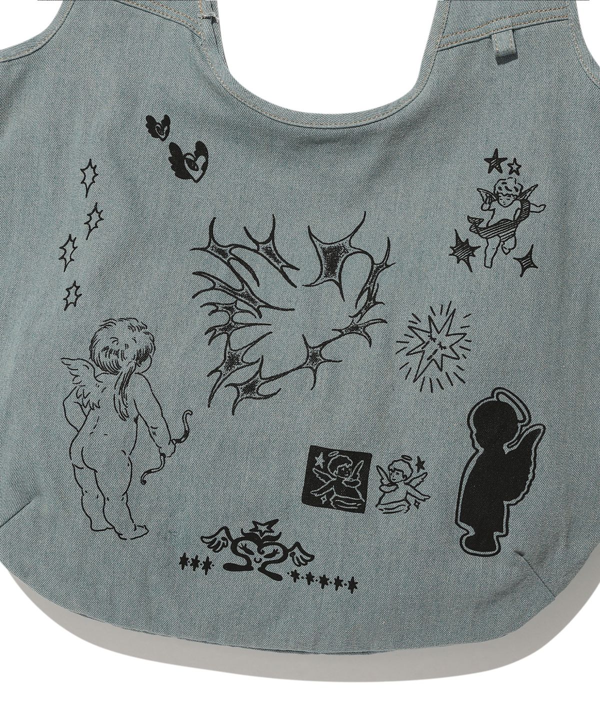 나이스고스트클럽(NICEGHOSTCLUB) DENIM DOODLE SHOULDER TOTE BAG_BLUE(NG2GSUAB45A)