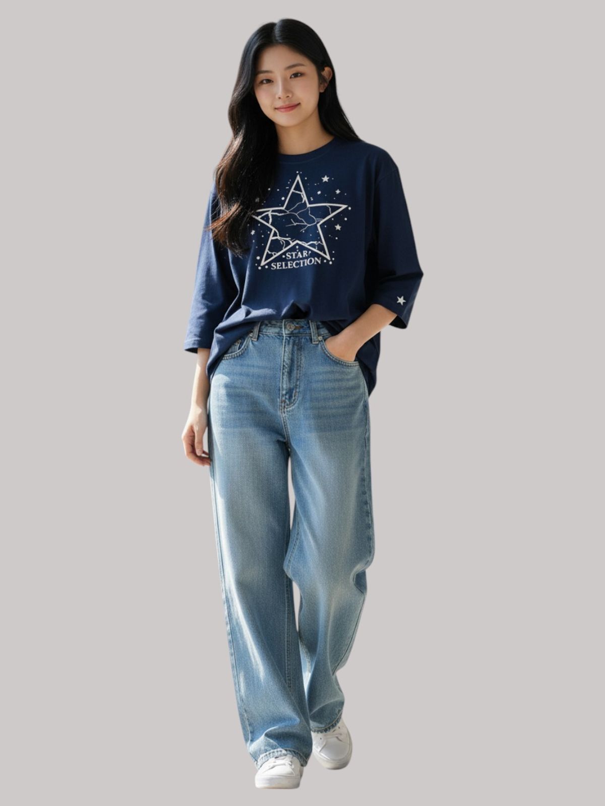 지블랙(ZBLACK) 스타셀렉션 WITH STAR 7부 티셔츠(NAVY)