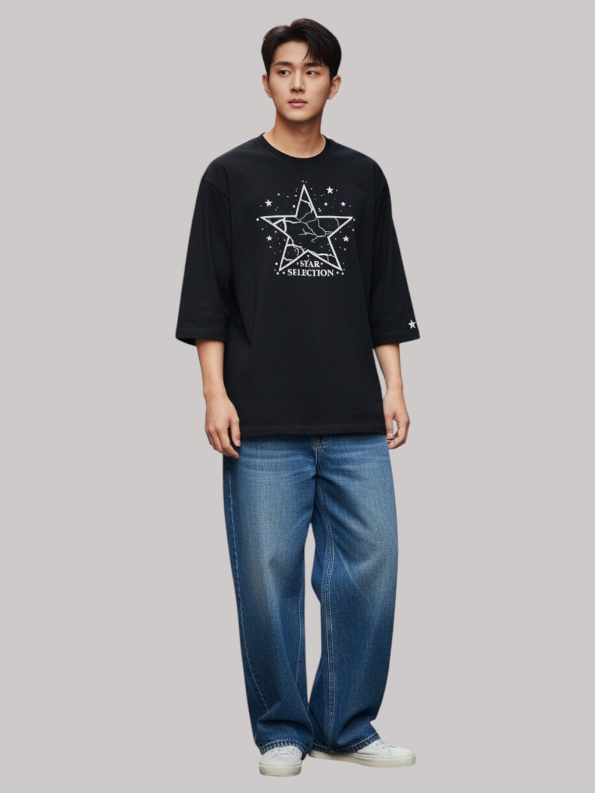 지블랙(ZBLACK) 스타셀렉션 WITH STAR 7부 티셔츠(BLACK)