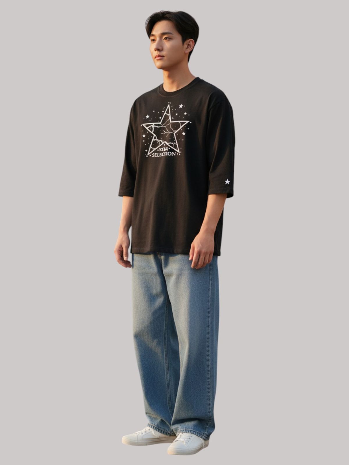 지블랙(ZBLACK) 스타셀렉션 WITH STAR 7부 티셔츠(BLACK)