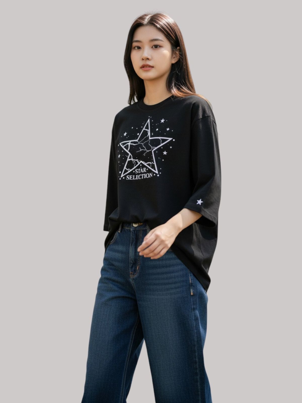 지블랙(ZBLACK) 스타셀렉션 WITH STAR 7부 티셔츠(BLACK)