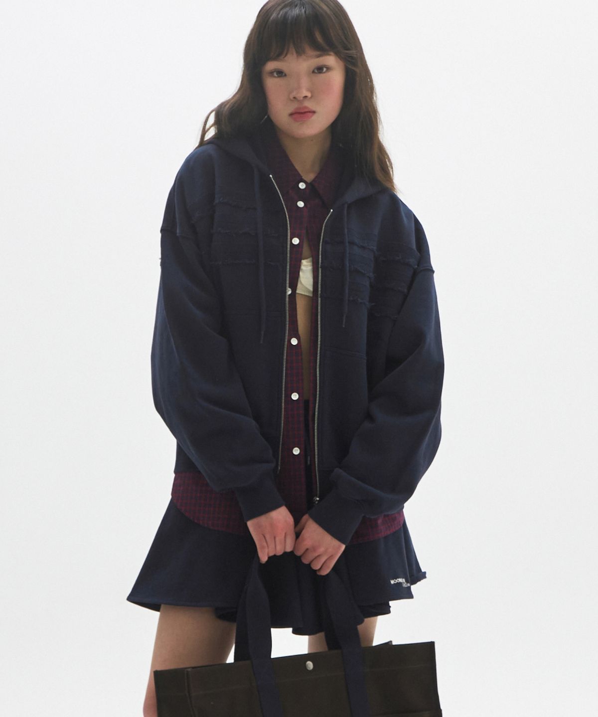 문선 아카이브(MOONSUN ARCHIVE) M.C UNISEX, Seam Stripe Hood Zip-up / NAVY