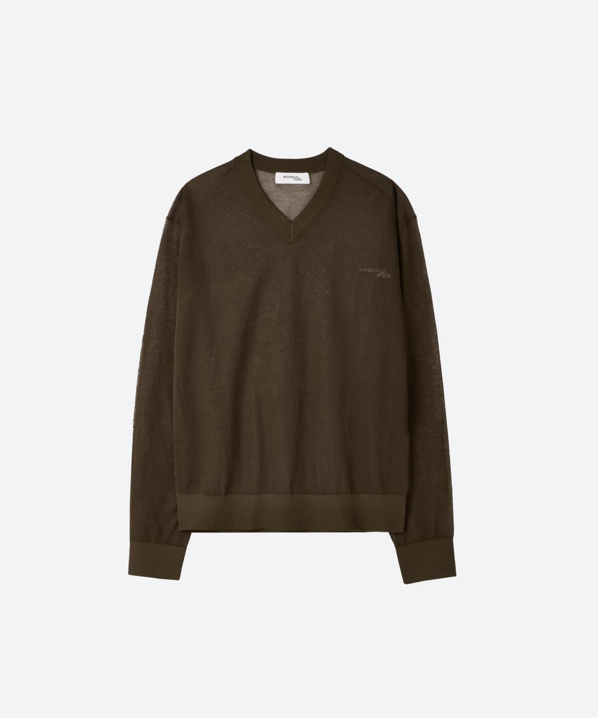 문선 아카이브(MOONSUN ARCHIVE) M.C UNISEX, Logo Sheer V Neck Knit / BROWN