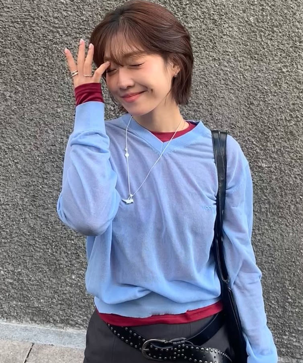 문선 아카이브(MOONSUN ARCHIVE) M.C UNISEX, Logo Sheer V Neck Knit / BLUE