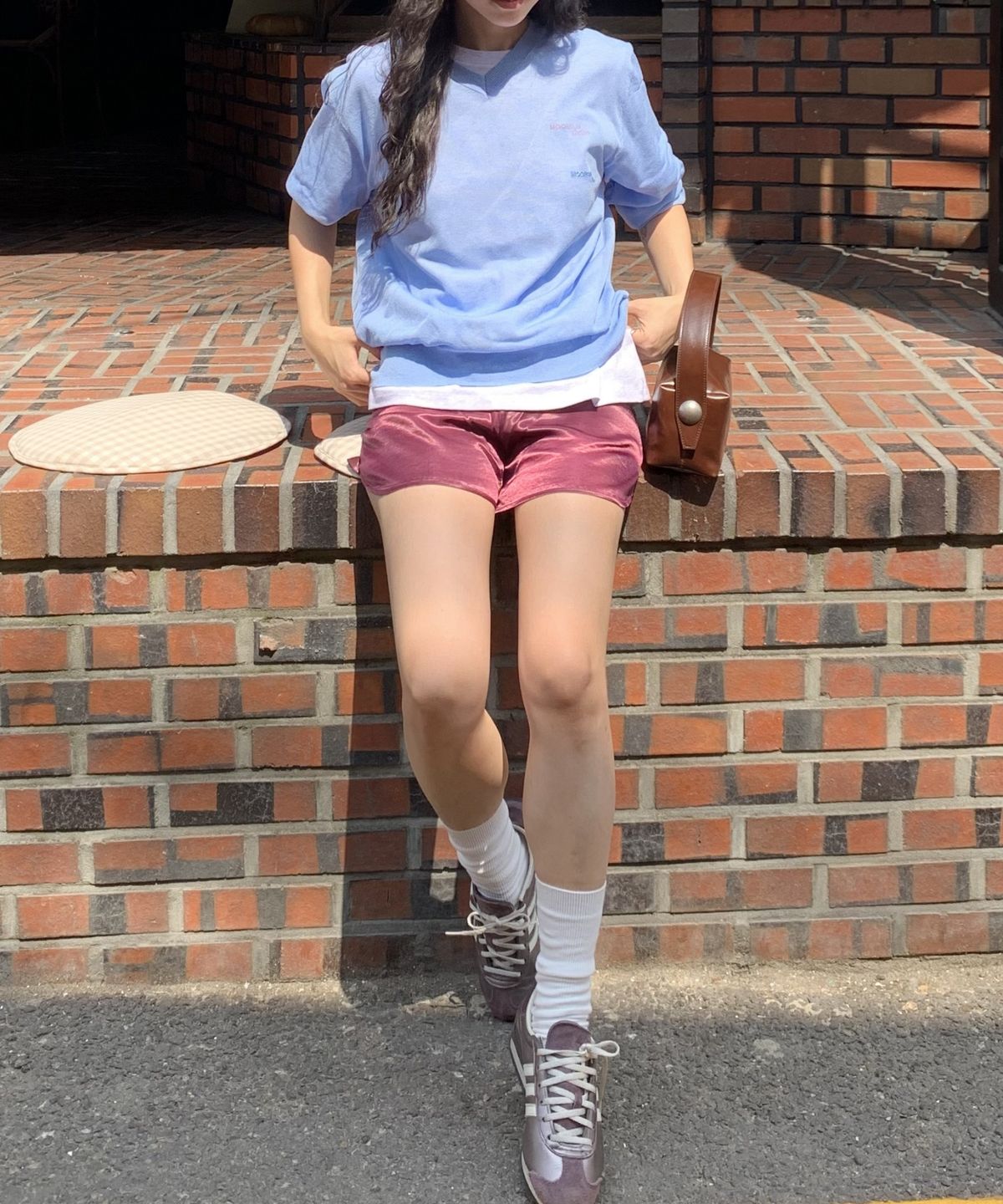 문선 아카이브(MOONSUN ARCHIVE) M.C UNISEX, Logo Sheer V Neck Knit / BLUE