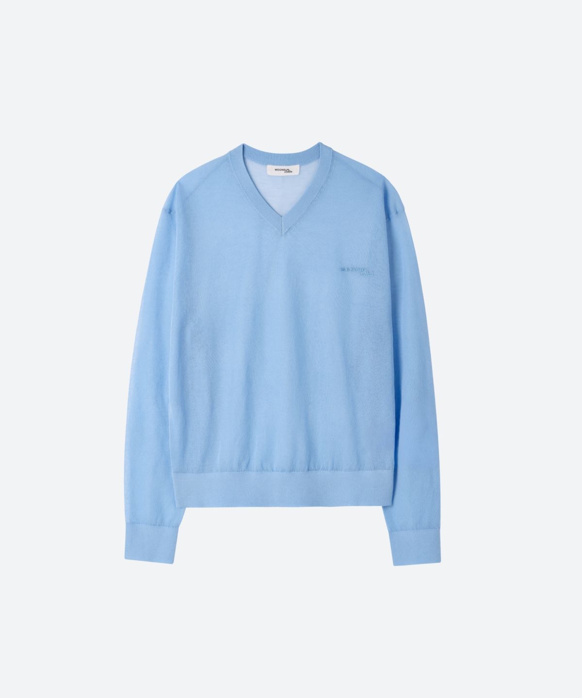 문선 아카이브(MOONSUN ARCHIVE) M.C UNISEX, Logo Sheer V Neck Knit / BLUE