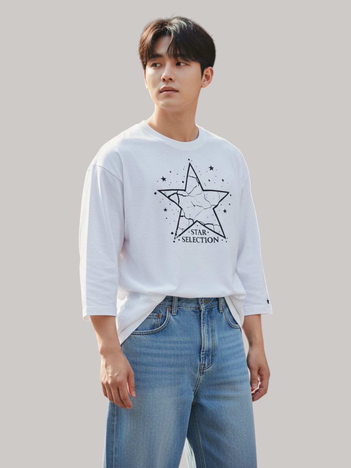 지블랙(ZBLACK) 스타셀렉션 WITH STAR 7부 티셔츠(WHITE)