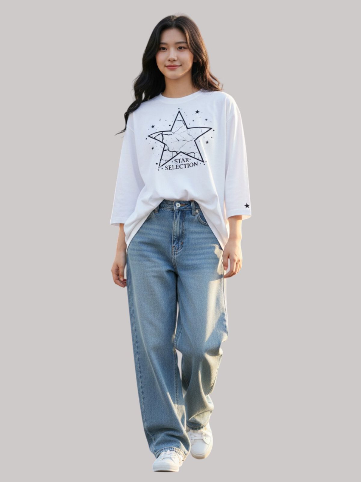 지블랙(ZBLACK) 스타셀렉션 WITH STAR 7부 티셔츠(WHITE)