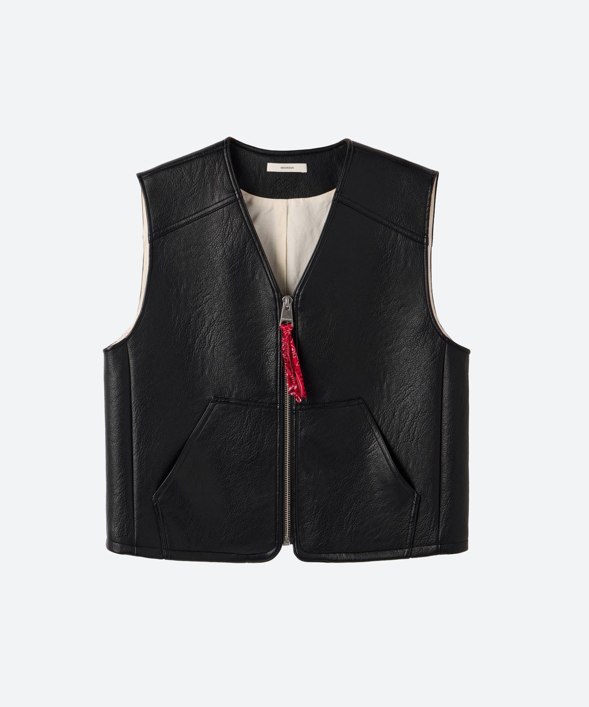 문선 아카이브(MOONSUN ARCHIVE) UNISEX, Bold Zipper Detail Leather Vest / BLACK