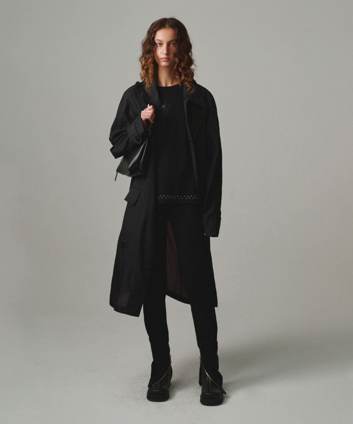문선(MOONSUN) UNISEX, Oversized Sheer Nylon Coat / BLACK