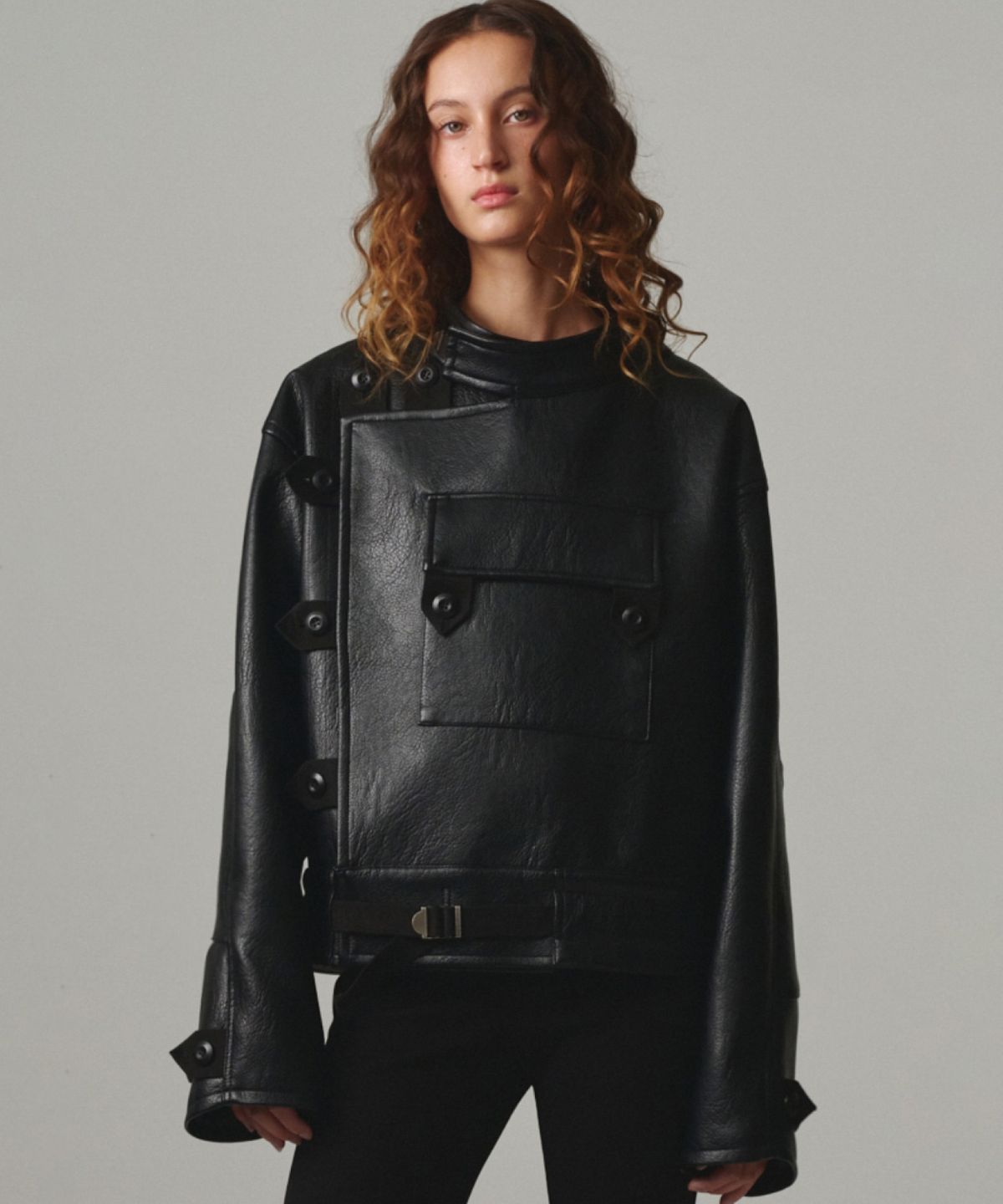 문선(MOONSUN) UNISEX, Swedish Motorcycle Leather Jacket / BLACK