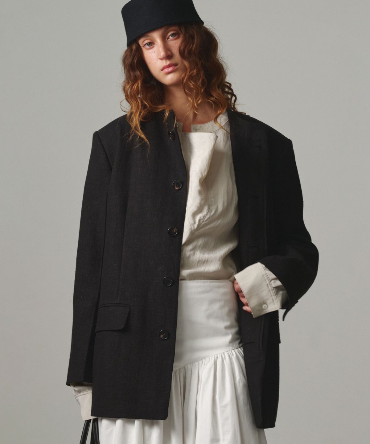 문선 아카이브(MOONSUN ARCHIVE) UNISEX, Oriental Linen Tailored Jacket / BLACK