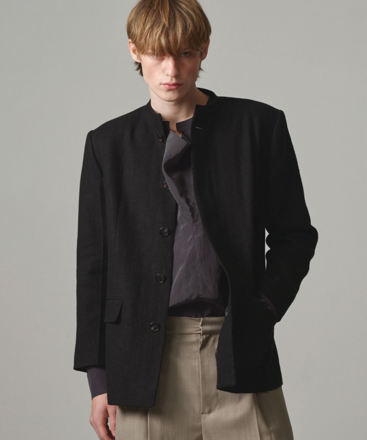 문선 아카이브(MOONSUN ARCHIVE) UNISEX, Oriental Linen Tailored Jacket / BLACK