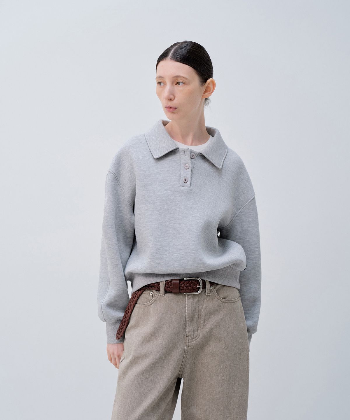 노티아(NOTIA) PK COLLAR SWEATSHIRT - MELANGE GRAY