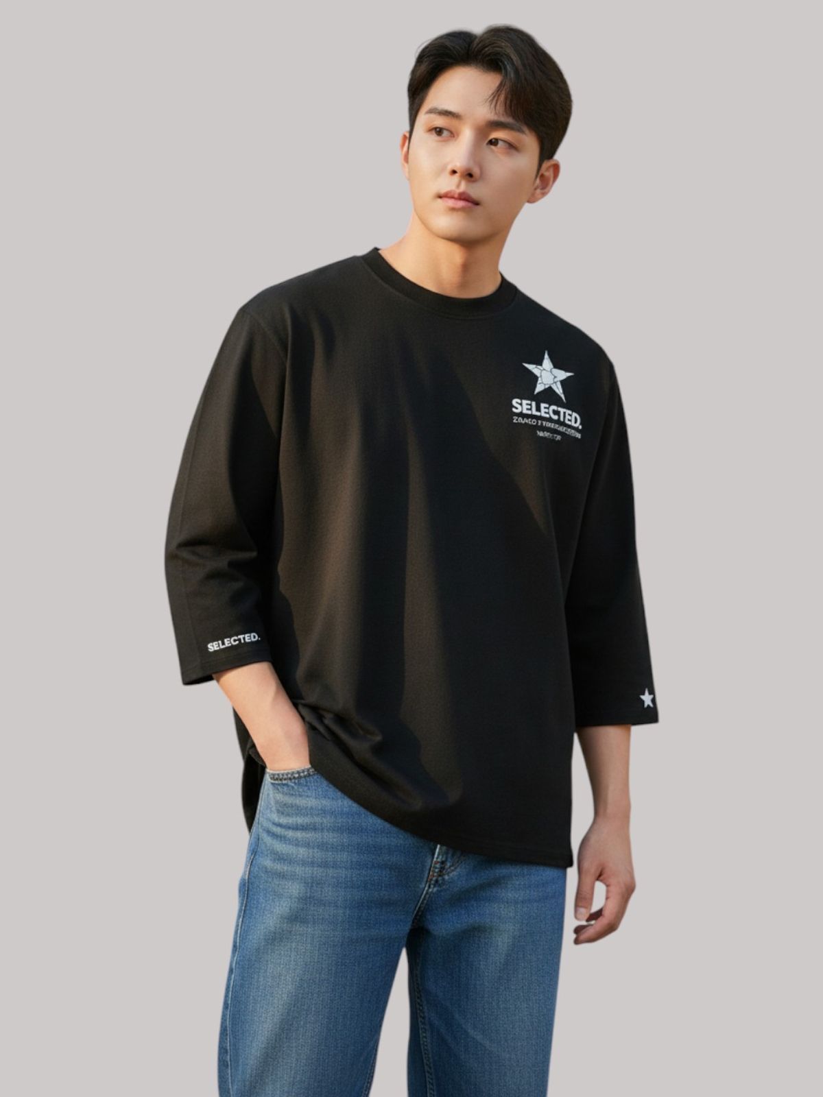 지블랙(ZBLACK) 스타셀렉션 DOUBLE STAR 7부 티셔츠(BLACK)