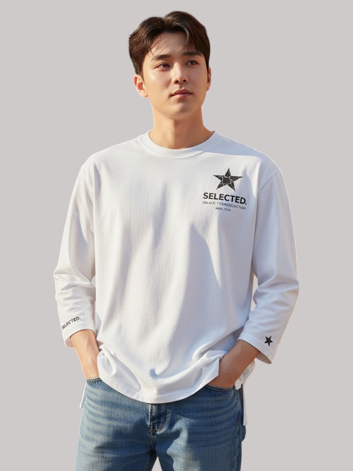 지블랙(ZBLACK) 스타셀렉션 DOUBLE STAR 7부 티셔츠(WHITE)