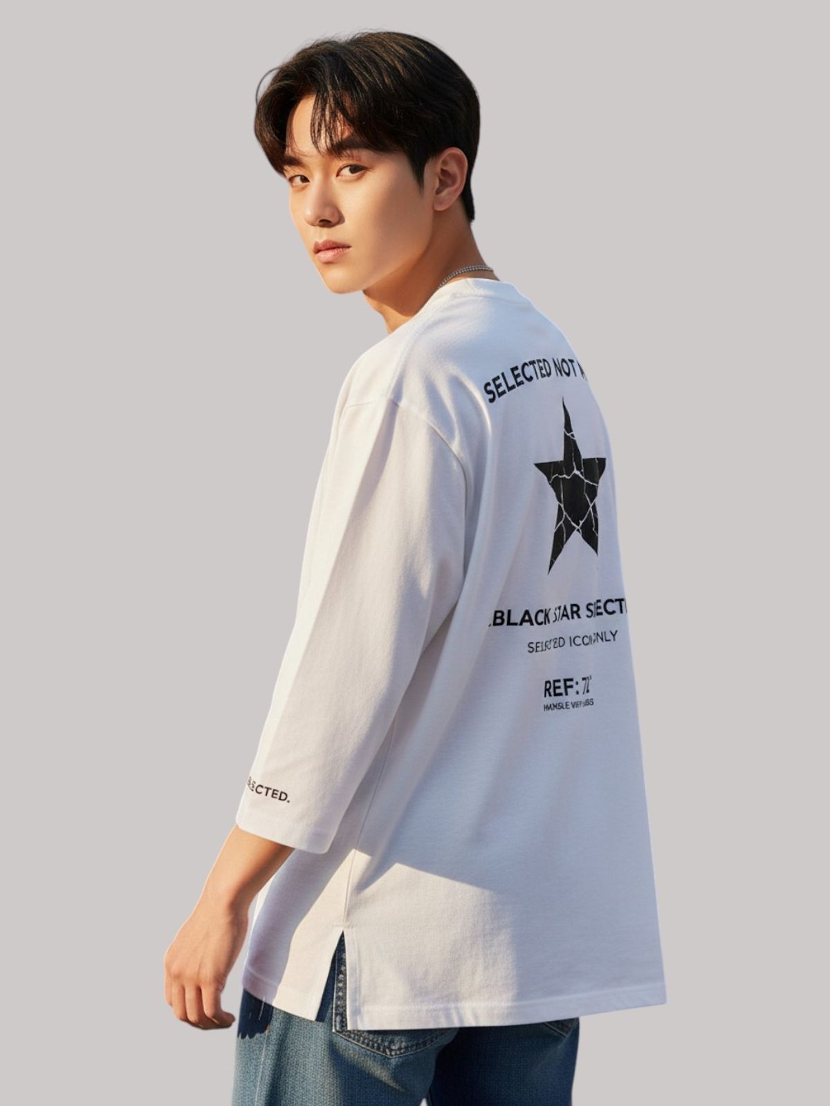 지블랙(ZBLACK) 스타셀렉션 DOUBLE STAR 7부 티셔츠(WHITE)