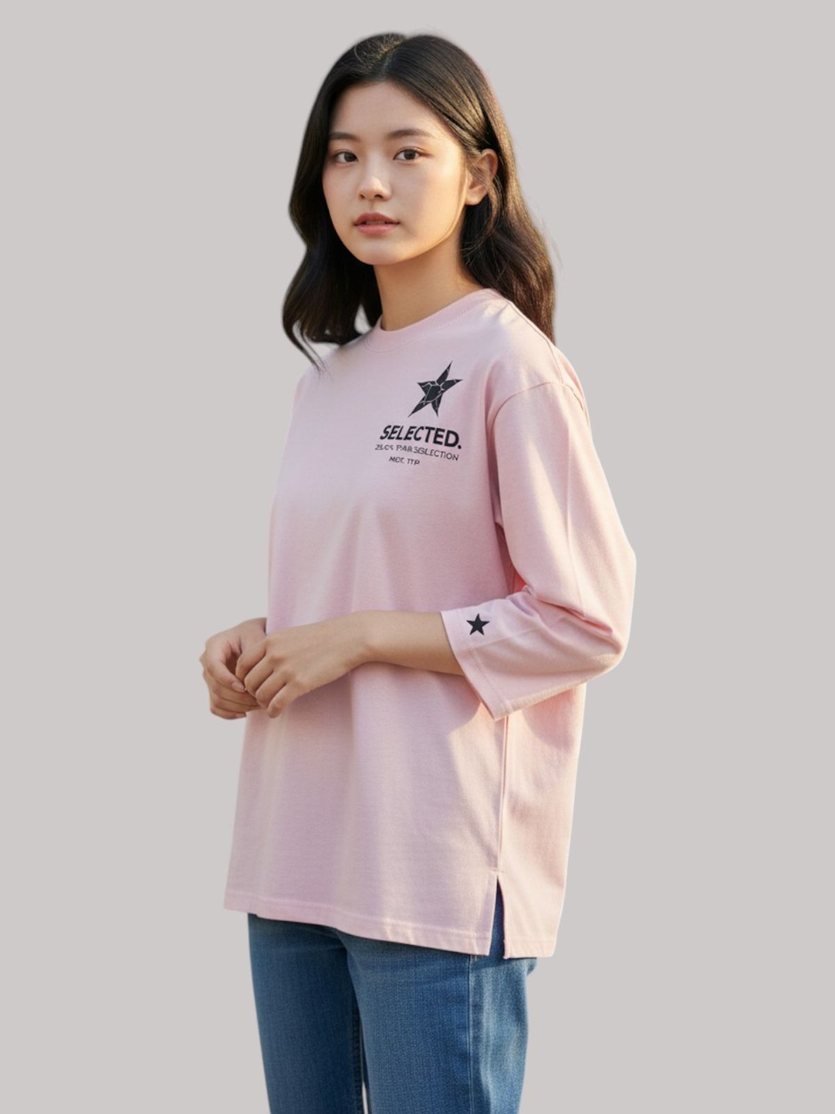 지블랙(ZBLACK) 스타셀렉션 DOUBLE STAR 7부 티셔츠(PINK)