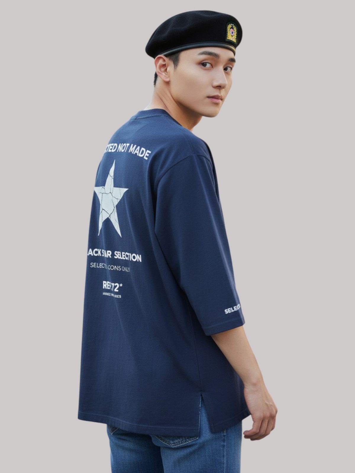 지블랙(ZBLACK) 스타셀렉션 DOUBLE STAR 7부 티셔츠(NAVY)