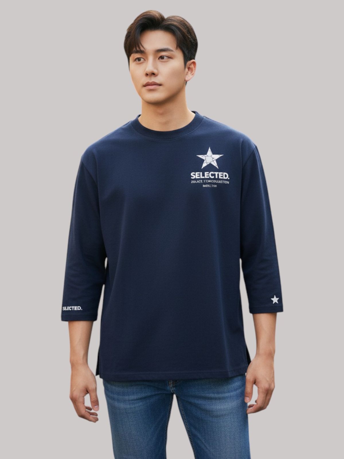 지블랙(ZBLACK) 스타셀렉션 DOUBLE STAR 7부 티셔츠(NAVY)