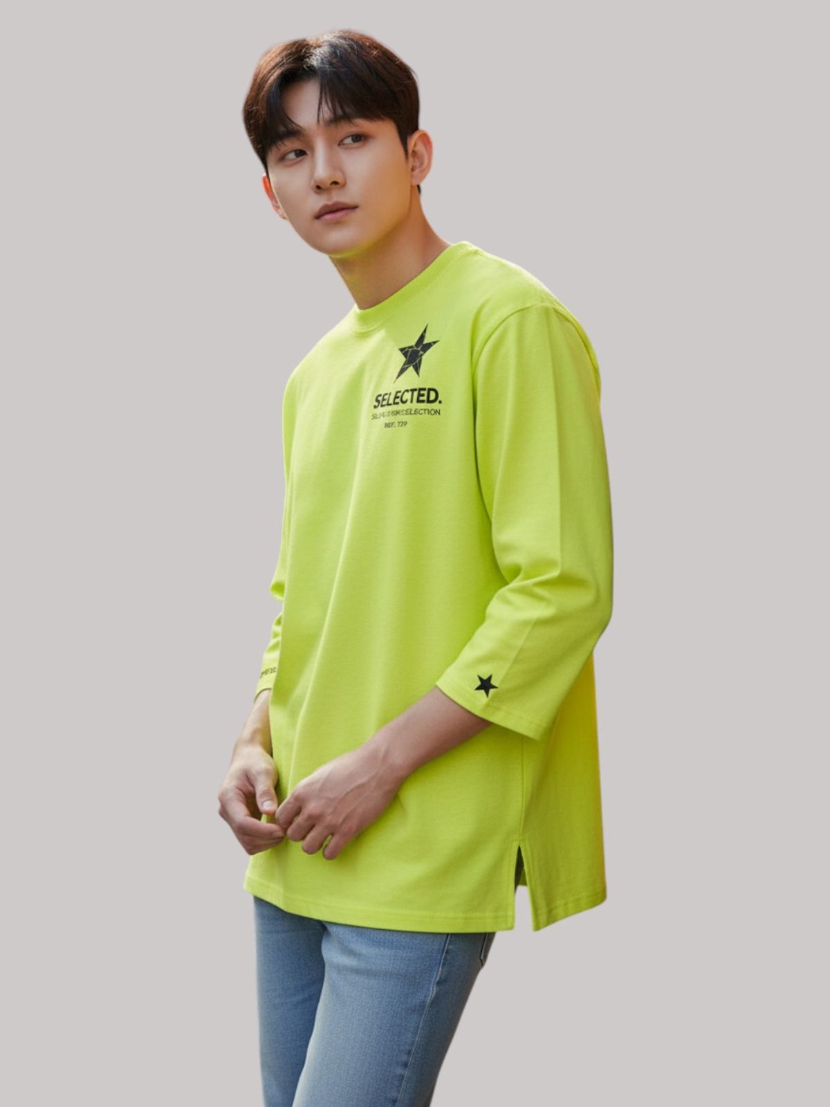 지블랙(ZBLACK) 스타셀렉션 DOUBLE STAR 7부 티셔츠(NEON YELLOW)