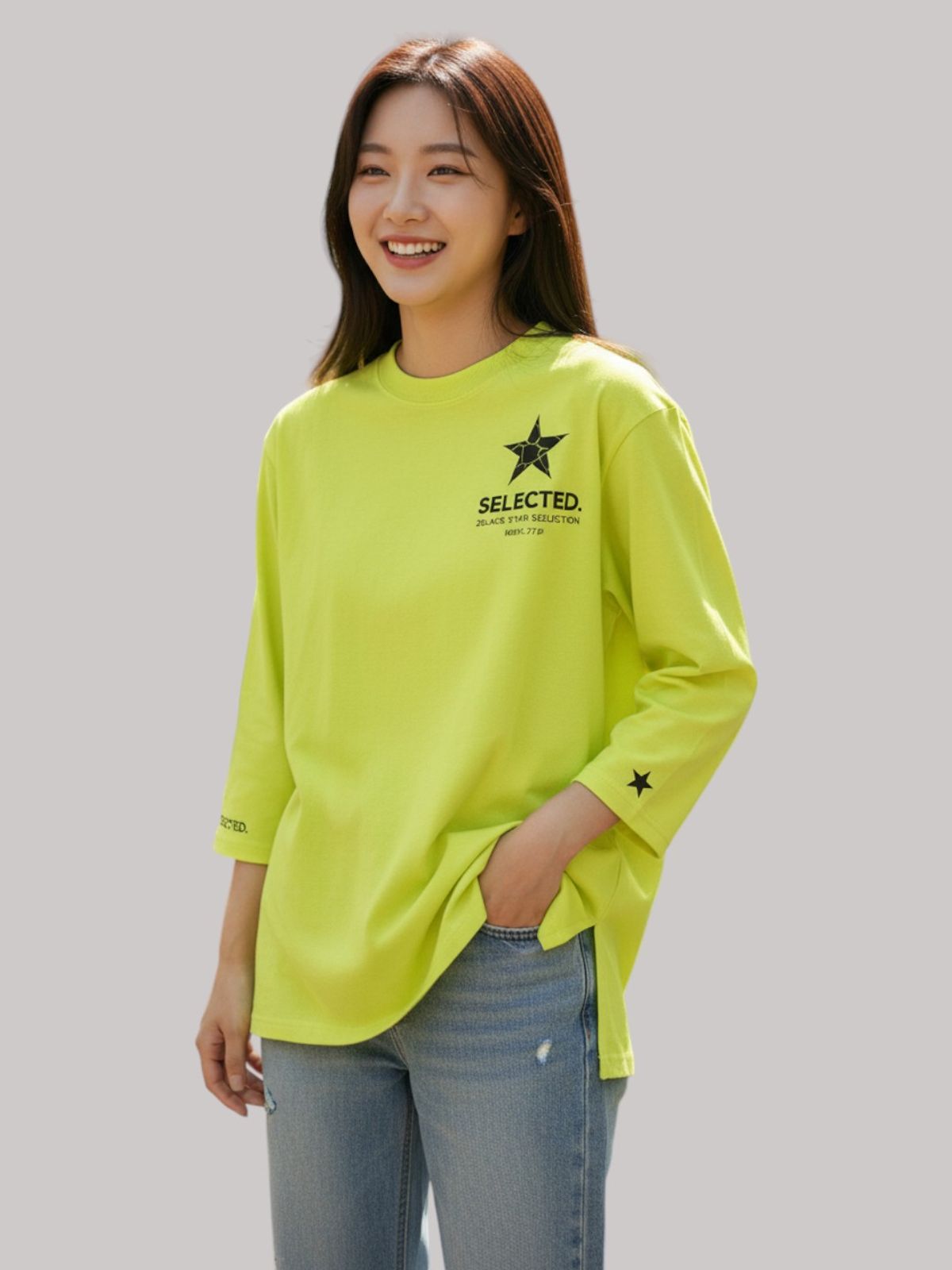 지블랙(ZBLACK) 스타셀렉션 DOUBLE STAR 7부 티셔츠(NEON YELLOW)