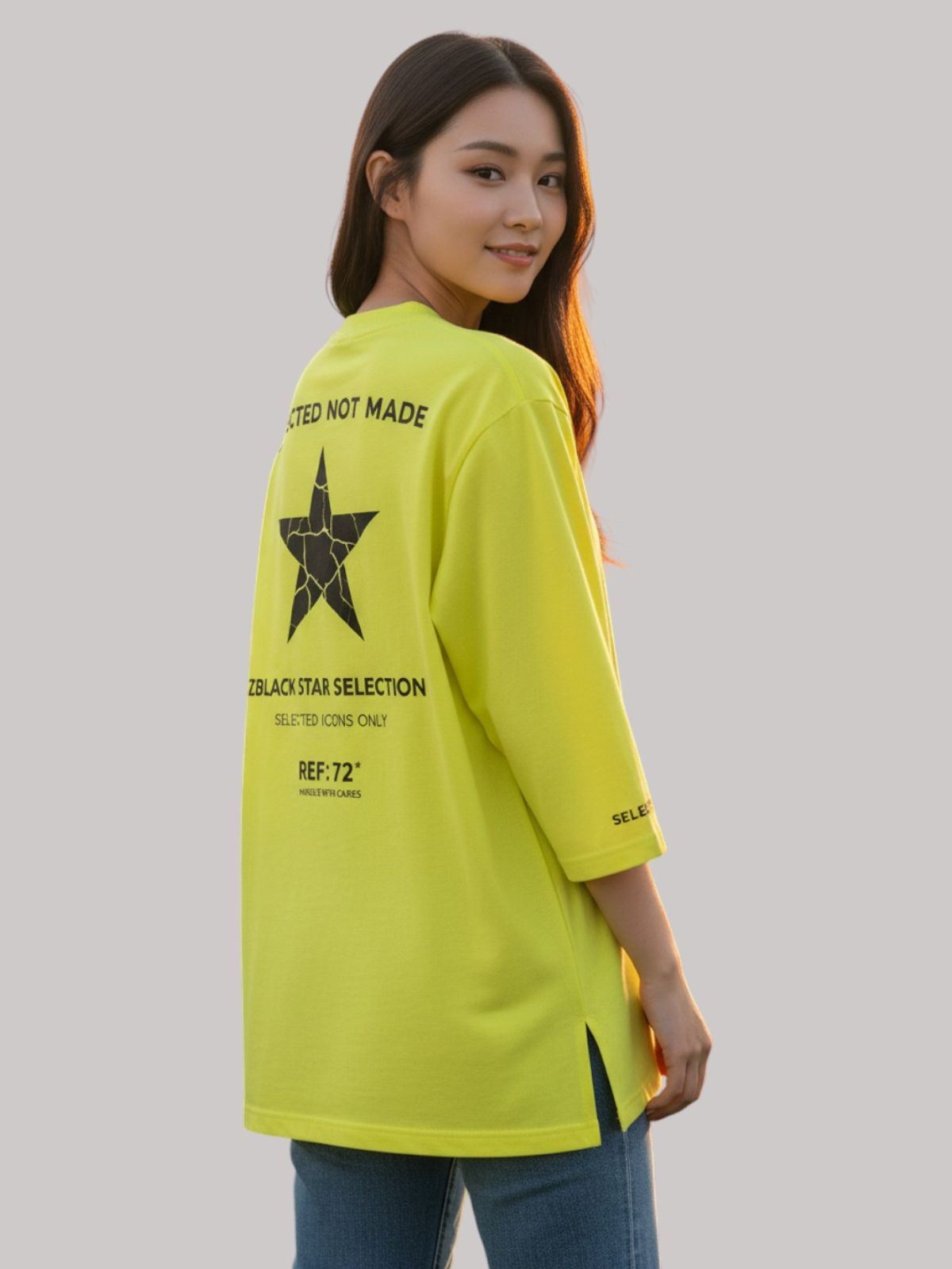 지블랙(ZBLACK) 스타셀렉션 DOUBLE STAR 7부 티셔츠(NEON YELLOW)
