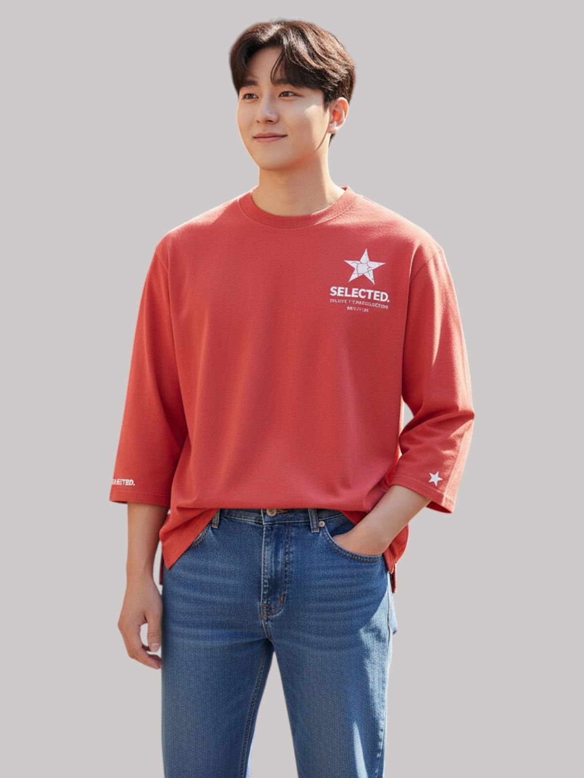 지블랙(ZBLACK) 스타셀렉션 DOUBLE STAR 7부 티셔츠(CORAL RED)