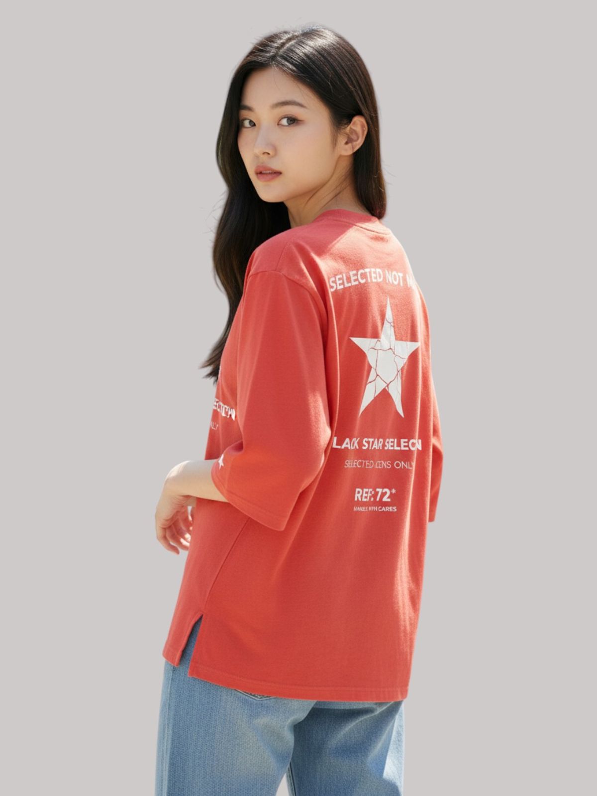 지블랙(ZBLACK) 스타셀렉션 DOUBLE STAR 7부 티셔츠(CORAL RED)