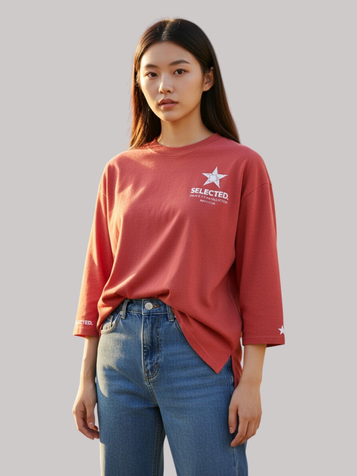 지블랙(ZBLACK) 스타셀렉션 DOUBLE STAR 7부 티셔츠(CORAL RED)