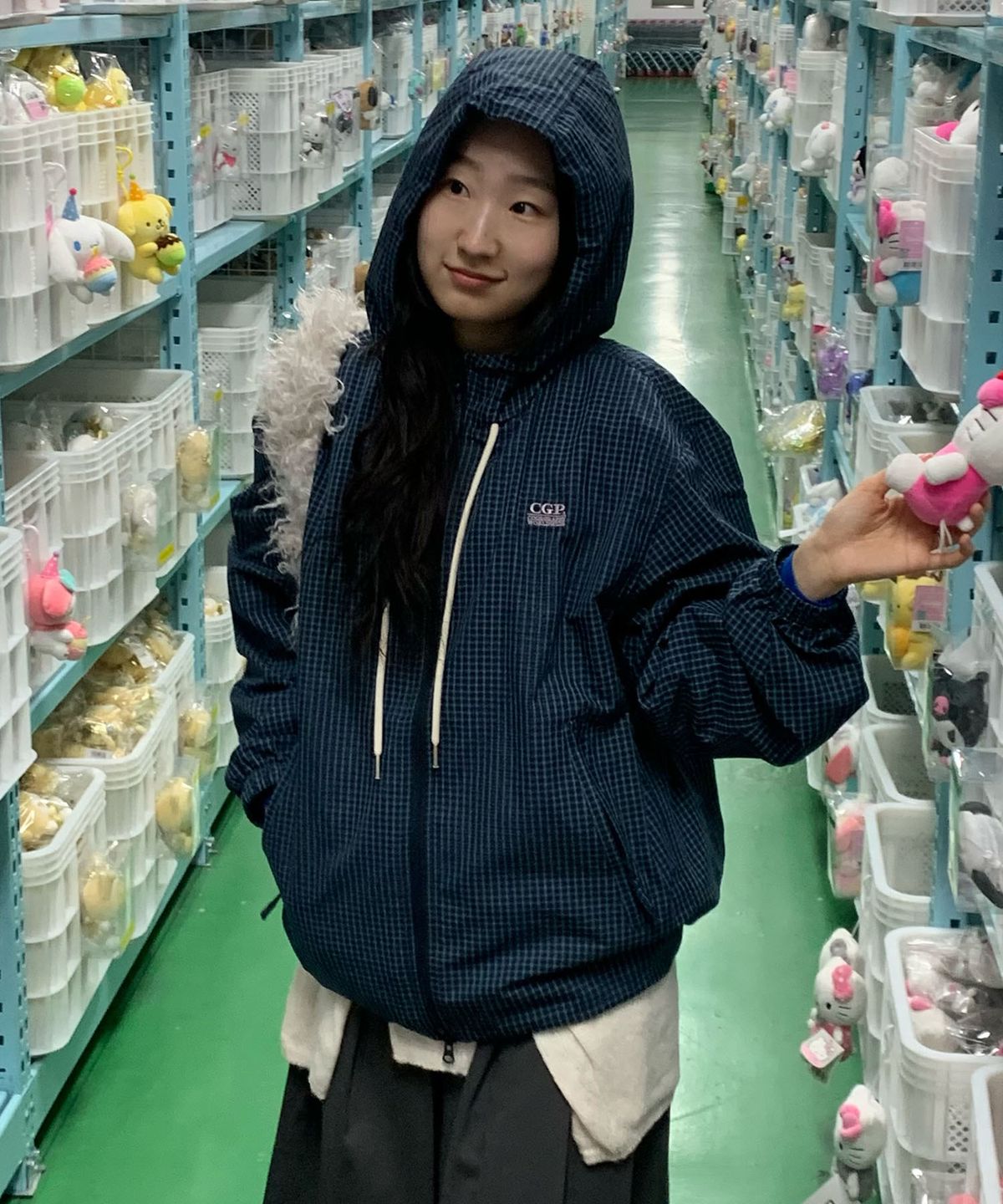 코드그라피(CGP) 체크 후드 점퍼-다크 네이비