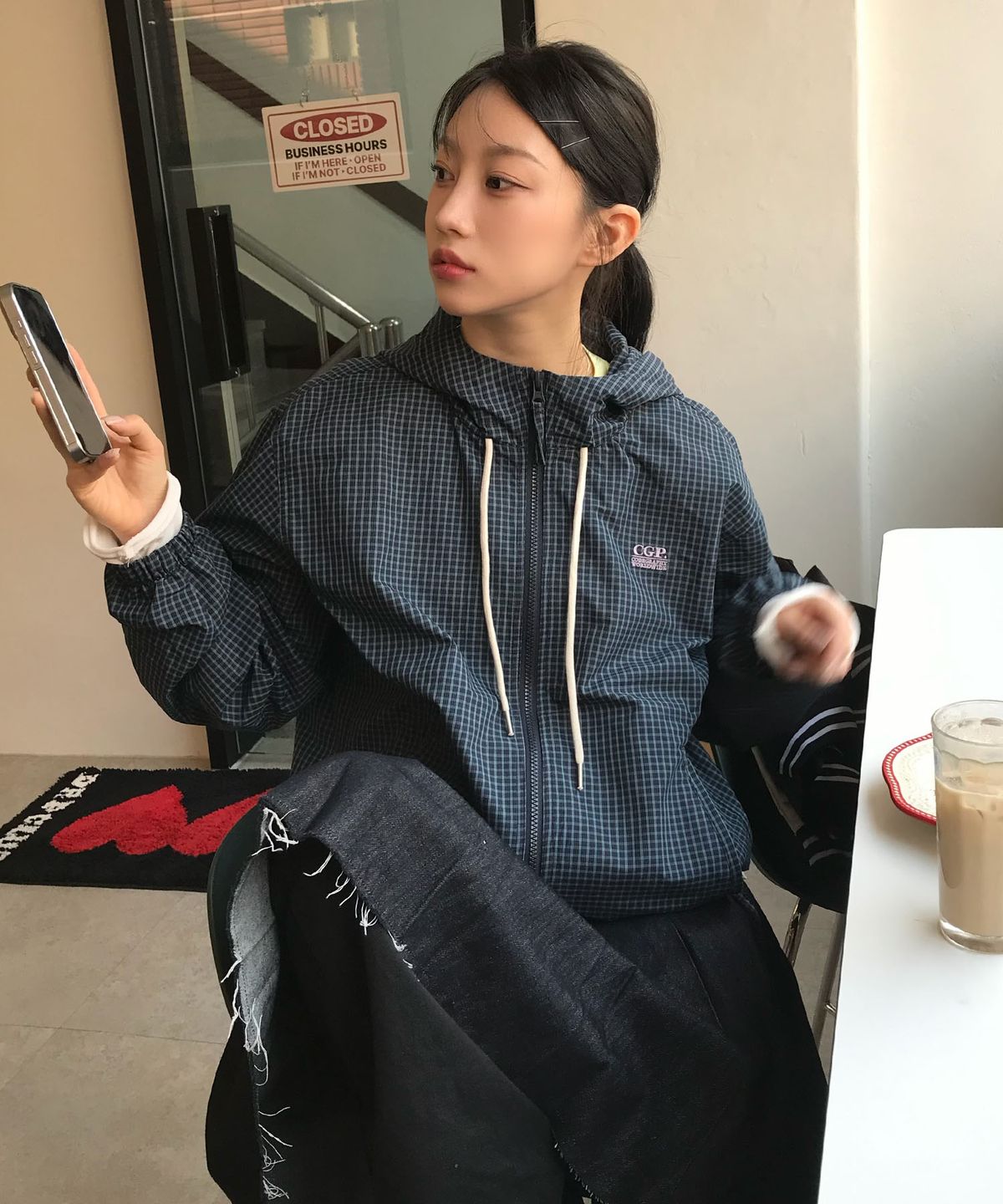 코드그라피(CGP) 체크 후드 점퍼-다크 네이비