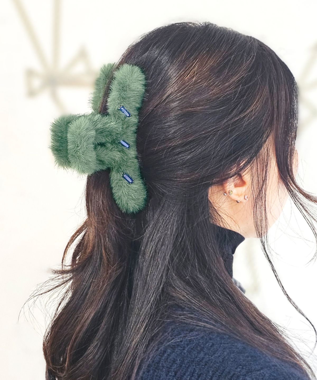 라코하(RACOHA) 민트그린 퍼 라지 헤어집게핀