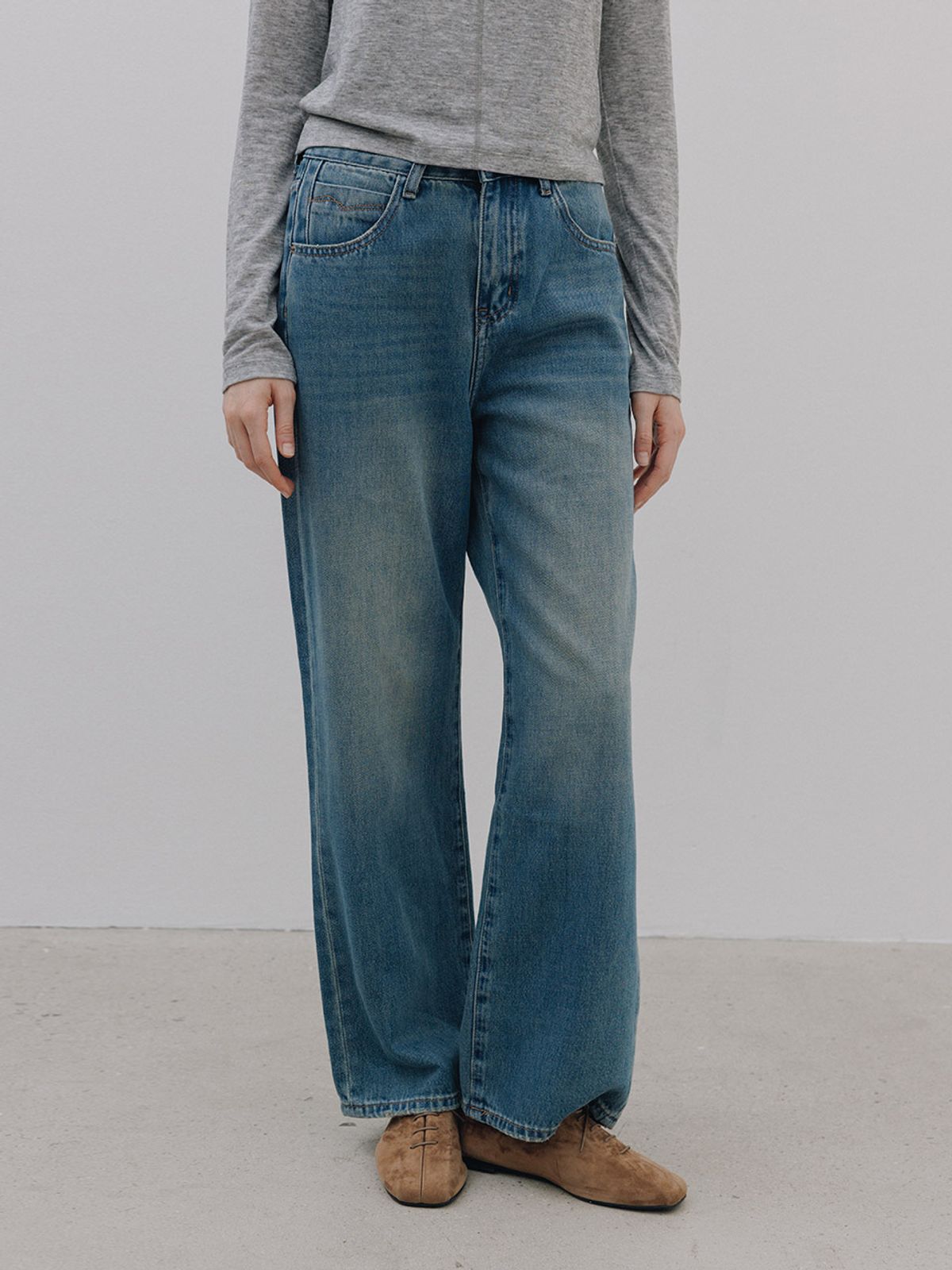 헌치(HUNCH) Non-Faded Indigo Curved Denim