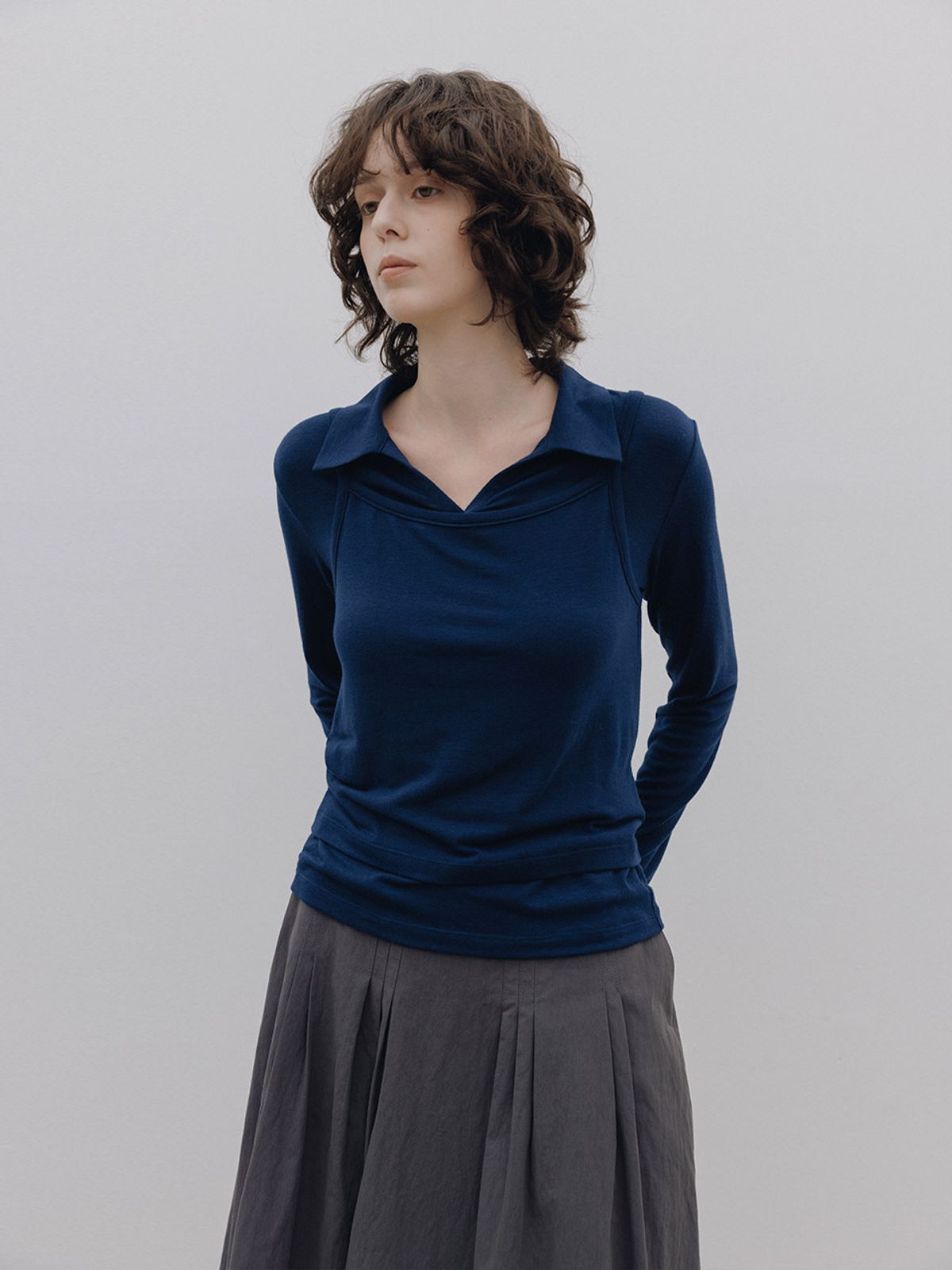 헌치(HUNCH) Collar-Neck Layered Jersey Set (2color)