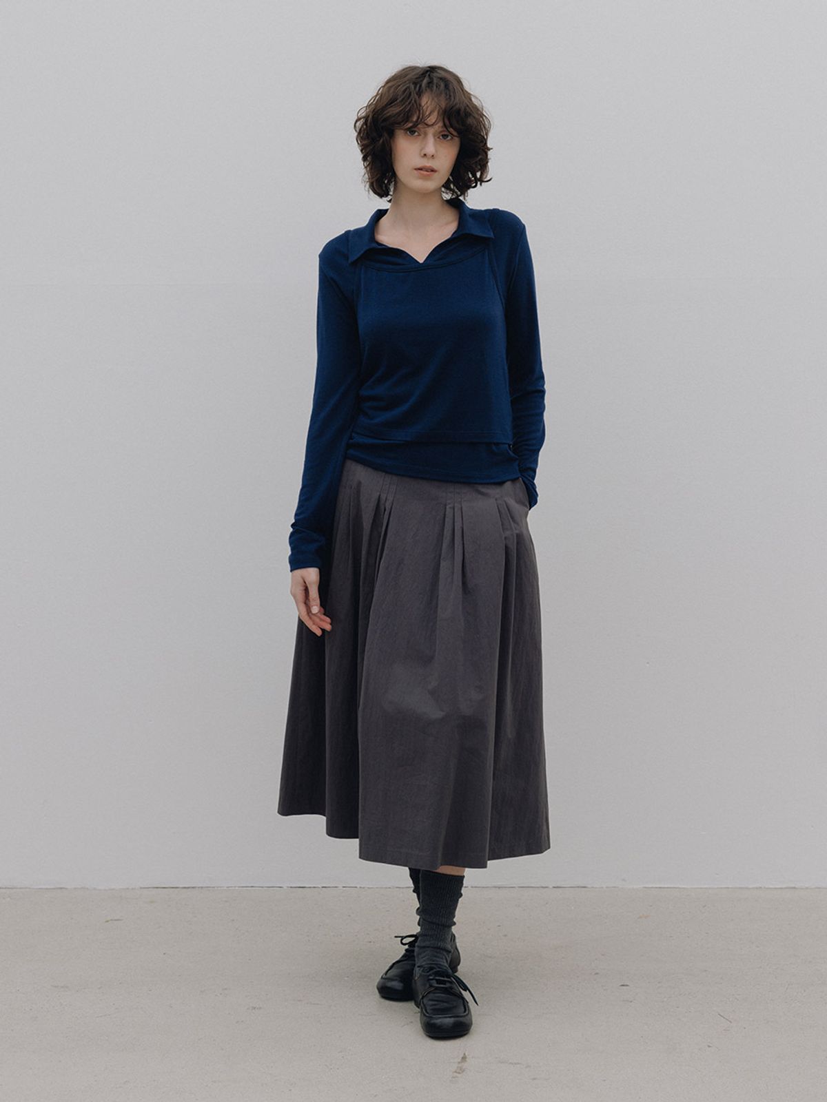 헌치(HUNCH) Collar-Neck Layered Jersey Set (2color)