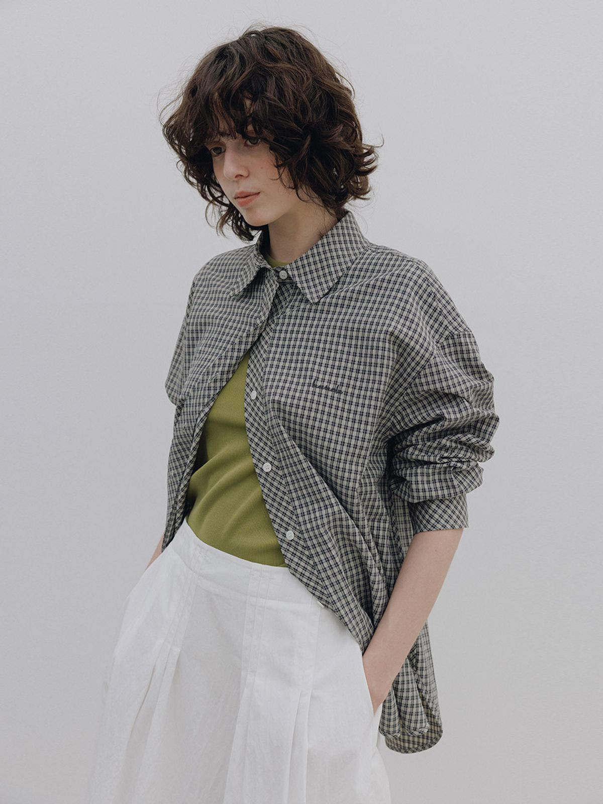 헌치(HUNCH) Small Check Overfit Embroidery Shirt (2color)