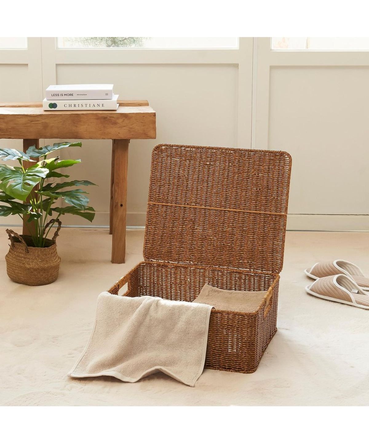 자주(JAJU) 데일리 수납 바스켓 40x34x16cm 뚜껑 내추럴
