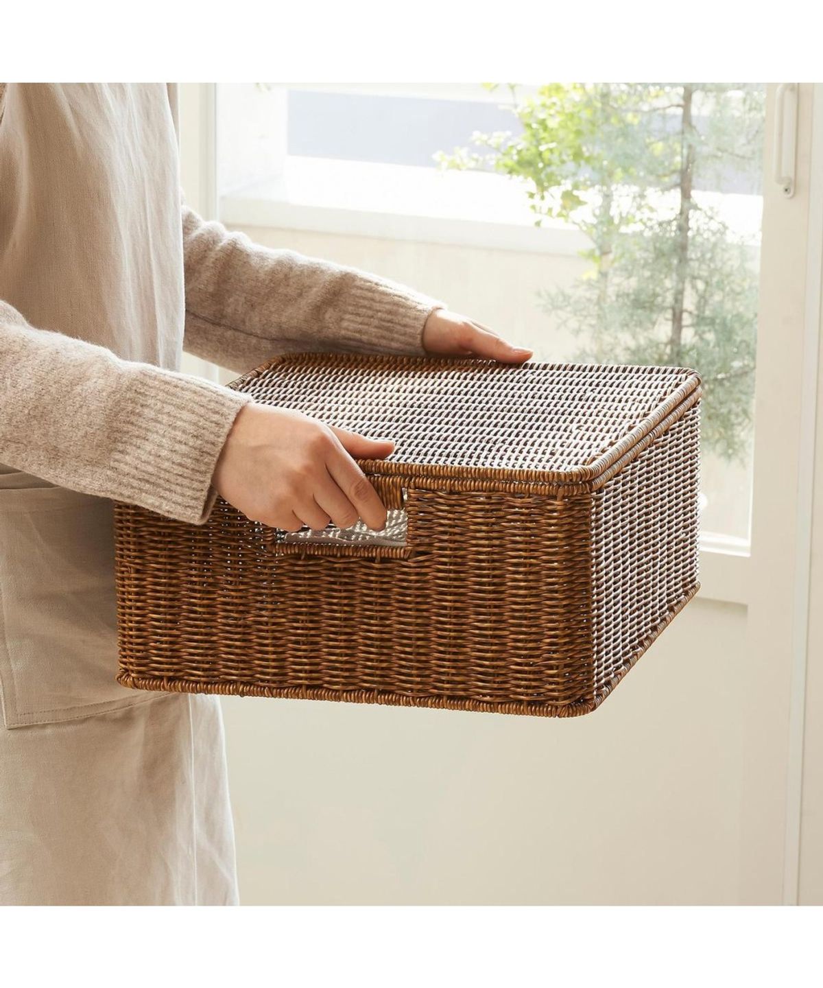 자주(JAJU) 데일리 수납 바스켓 40x34x16cm 뚜껑 내추럴