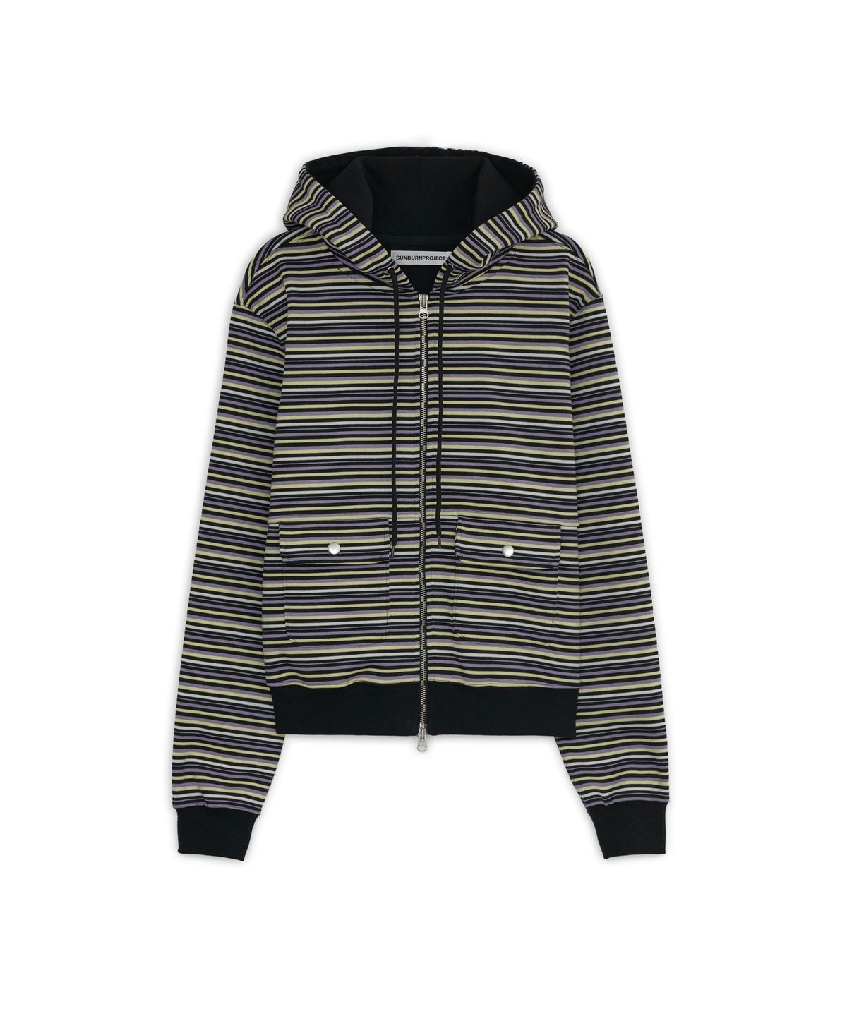 썬번프로젝트(SUNBURNPROJECT) STRIPE FLAP POCKET HOODIE ZIP-UP, BLACK