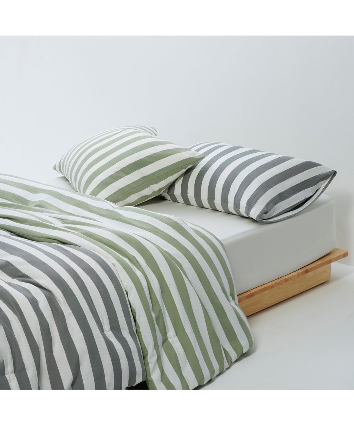 자주(JAJU) 고밀도 스트라이프 차렵이불_SS_카키