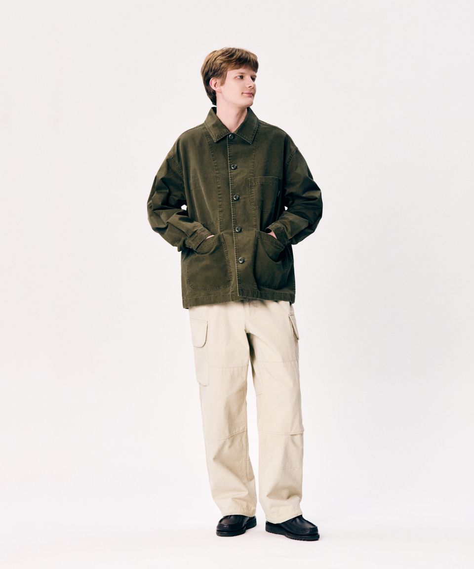 MUSINSA | ESPIONAGE French Wide Work Jacket (Moleskin) Washed Blue