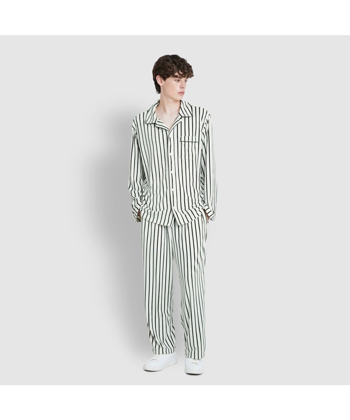자주(JAJU) 남 밍크 플리스 플랫 카라 파자마 세트_라이트 그린