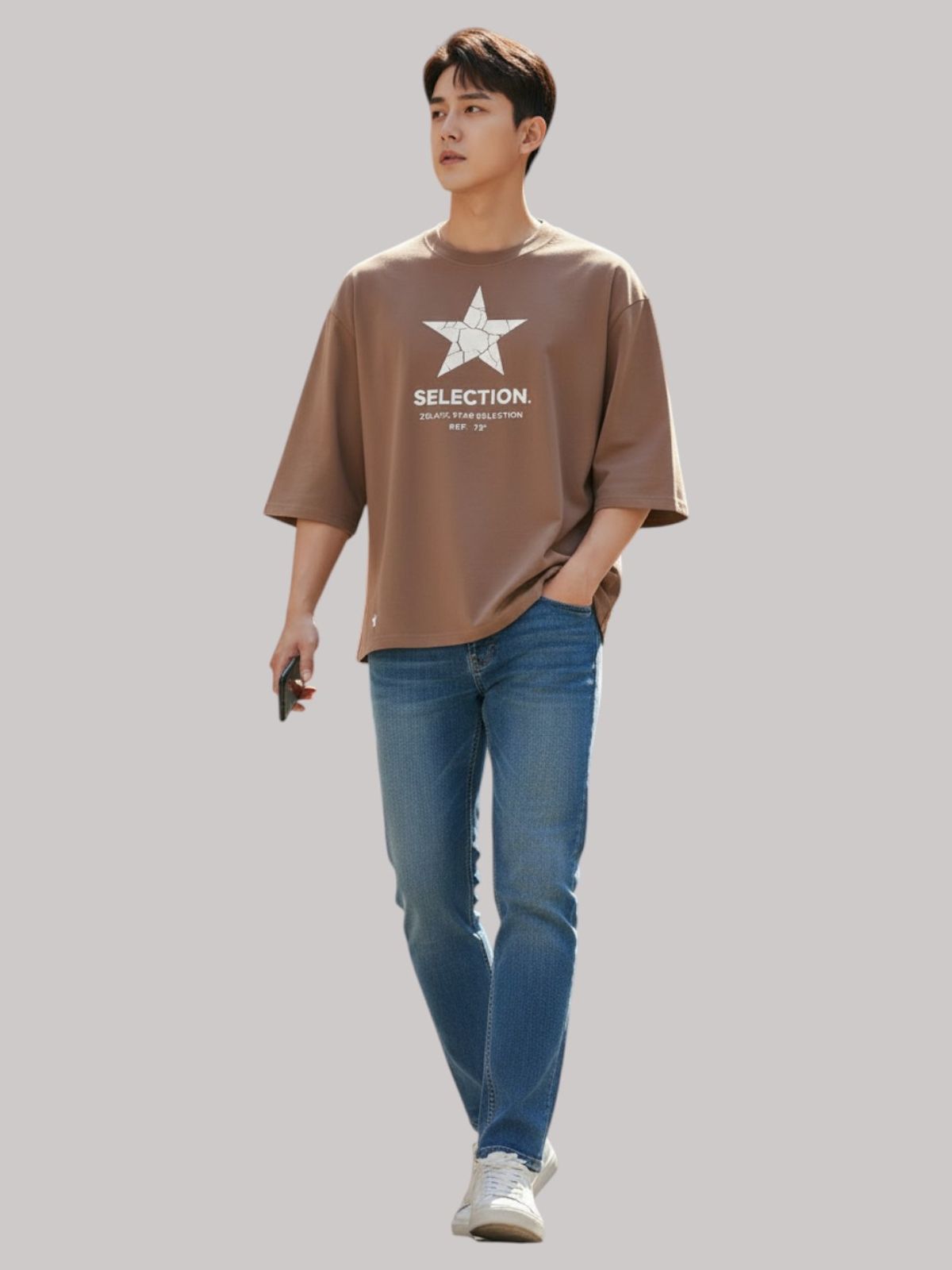 지블랙(ZBLACK) 스타셀렉션 CRACK STAR 7부 티셔츠(DUST BEIGE)